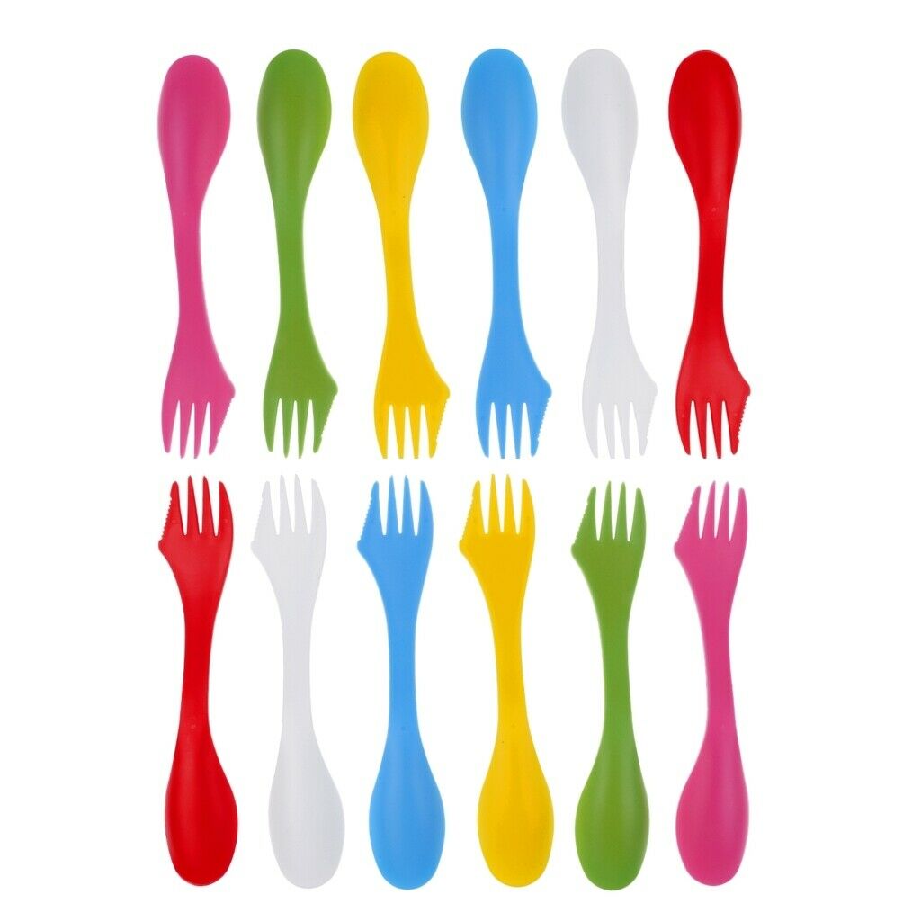 12 Pcs / Set Camping Utensils Spork Combo Travel Gadget Spoon Fork Cutlery