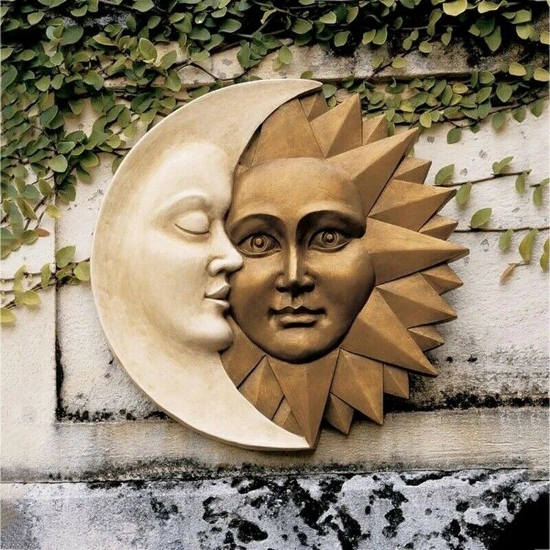 Sun and Moon Wall Sculpture Celestial Icons of Astronomy Garden Decor OutdooW8C3
