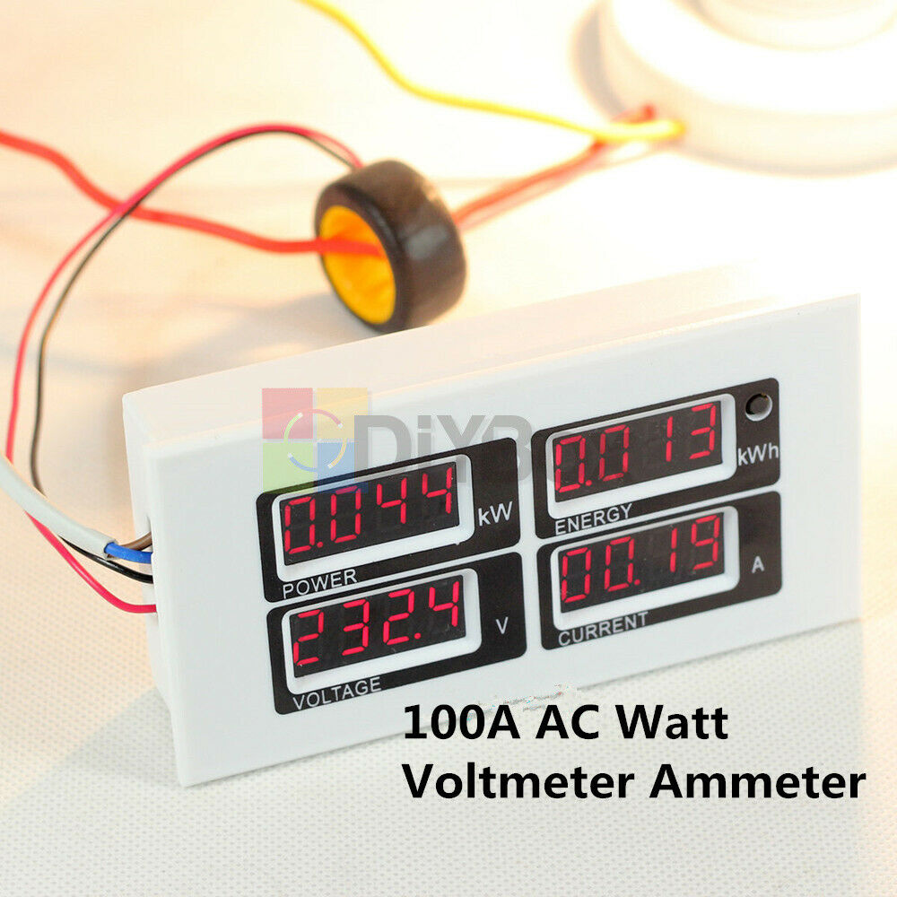 AC 80-260V 100A Digital LED Volt AMP Power Meter KWh Time Watt Voltmeter Ammeter