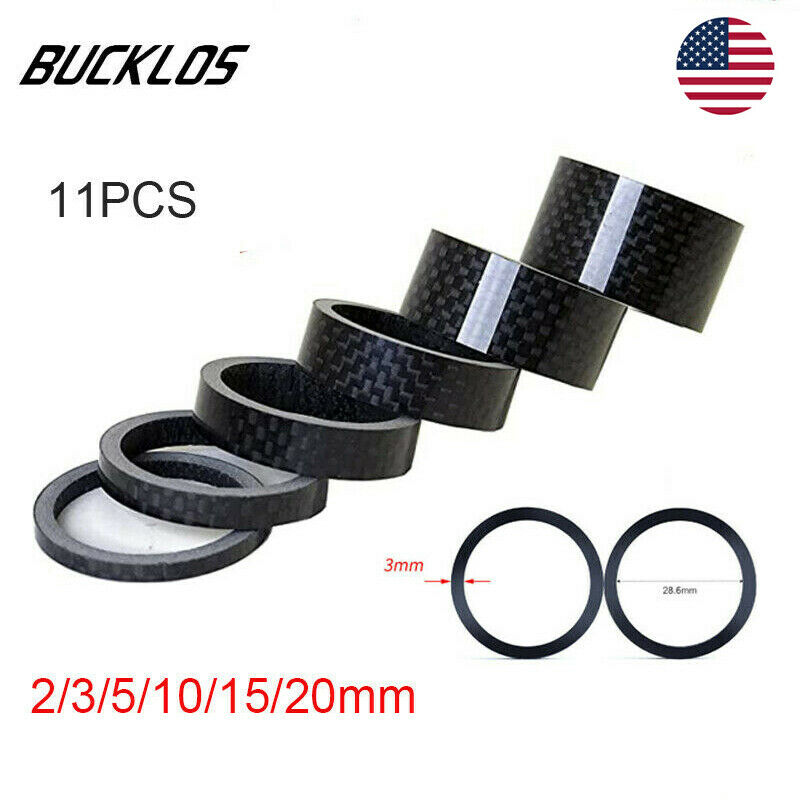 11PCS Mountain Bike Washers Full Carbon Stem Spacer 1-1/8" MTB Bicyle Front Fork