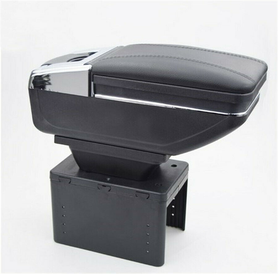 Black Red Line Armrest Box + PU Leather Mat Storage Organizer Case Car Universal