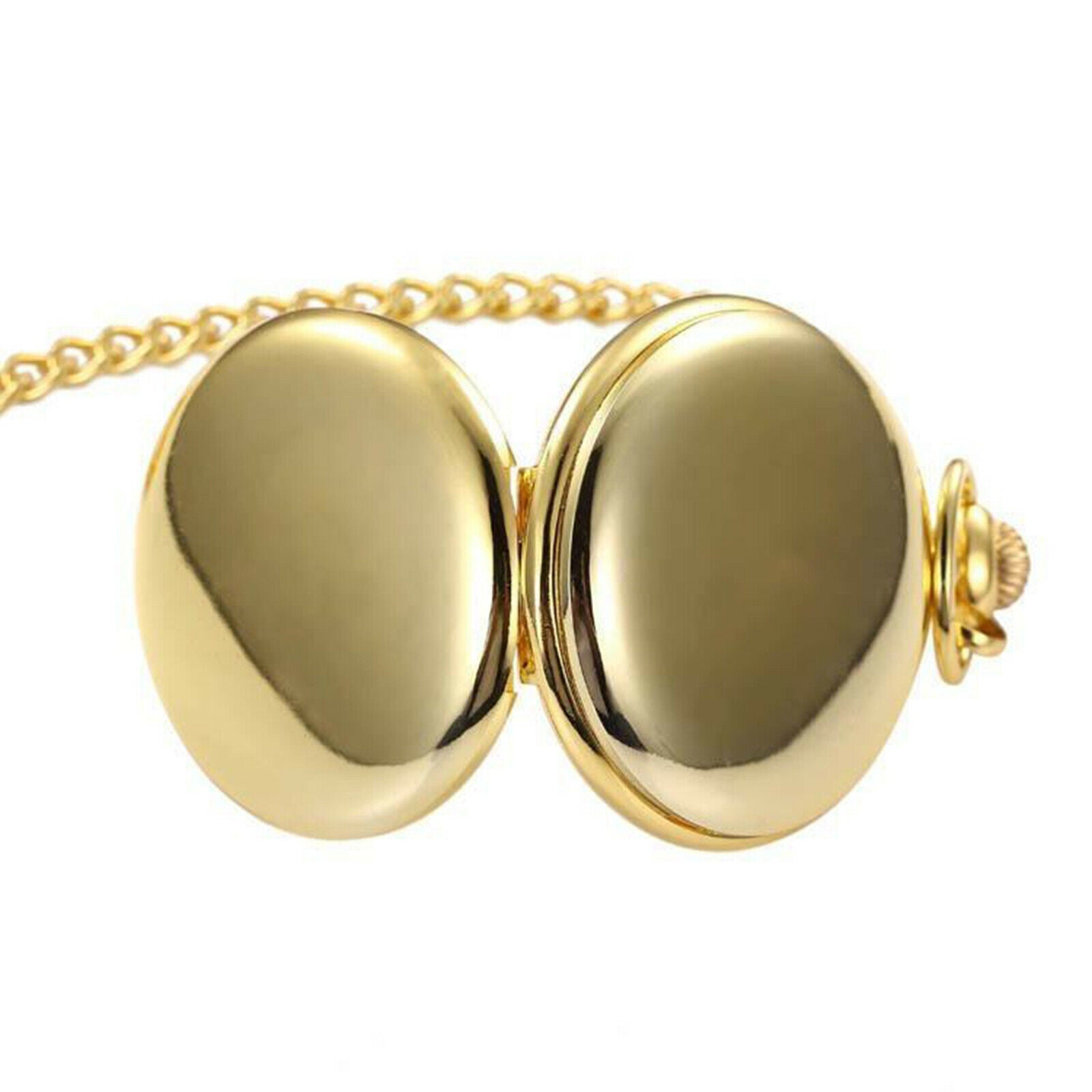 Polished Full  Quartz Pocket Watch, Dual Case, 14" Length Chain, Men's Clothing