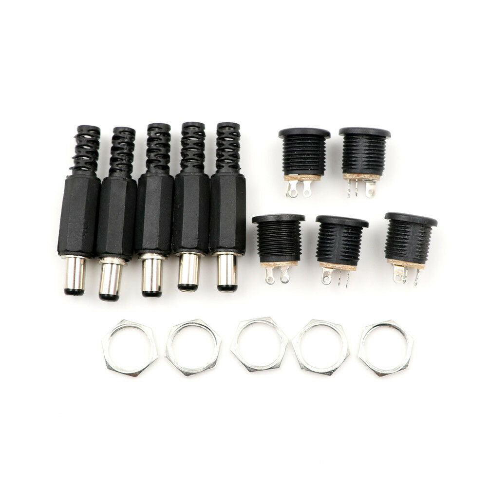 10x 5.5mm*2.1mm Male DC Power Plug Connector Screw Lock Female Panel Sock.l8