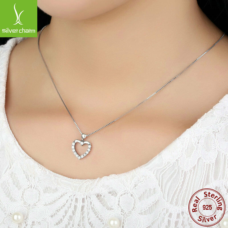 92.5 Sterling Love Heart Pendant Necklace For Girl Fashion Summer Jewelry 45cm