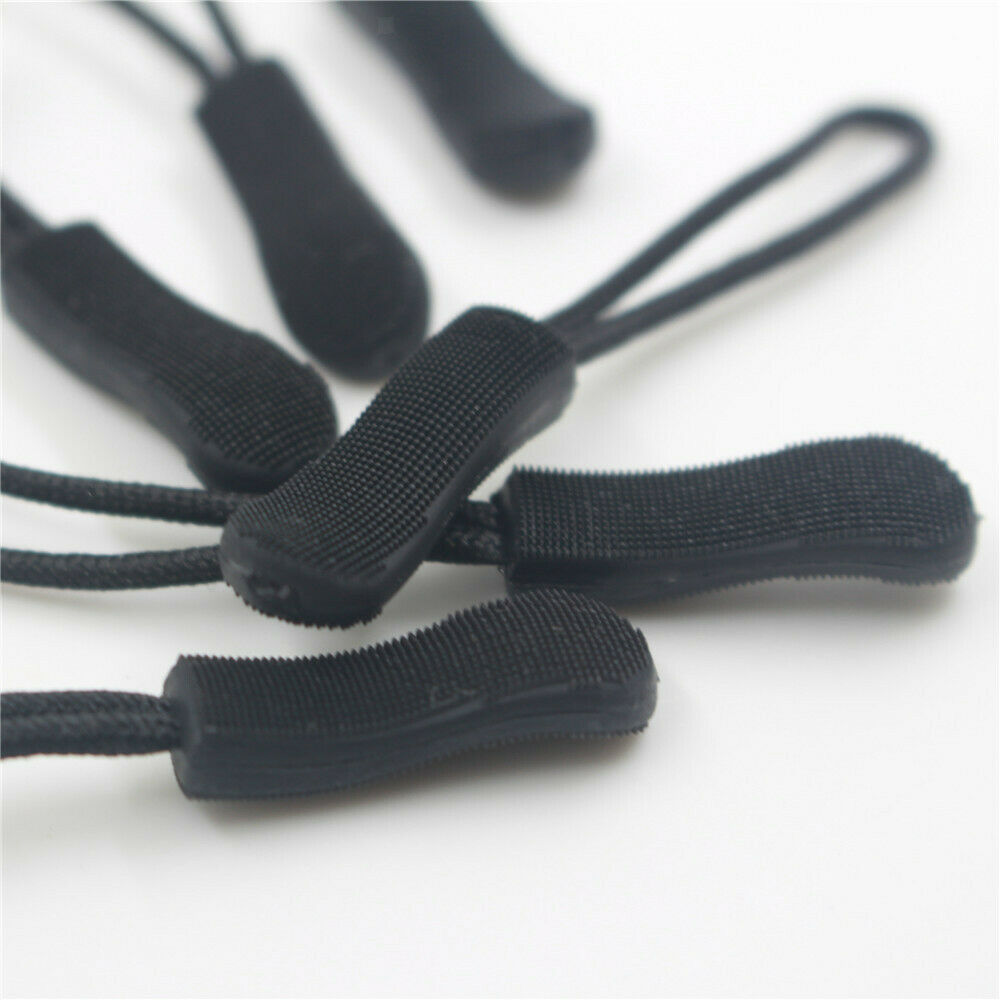 10pcs Zipper Pulls Replacement Zip Cord Puller Slider for Clothes Bags Black