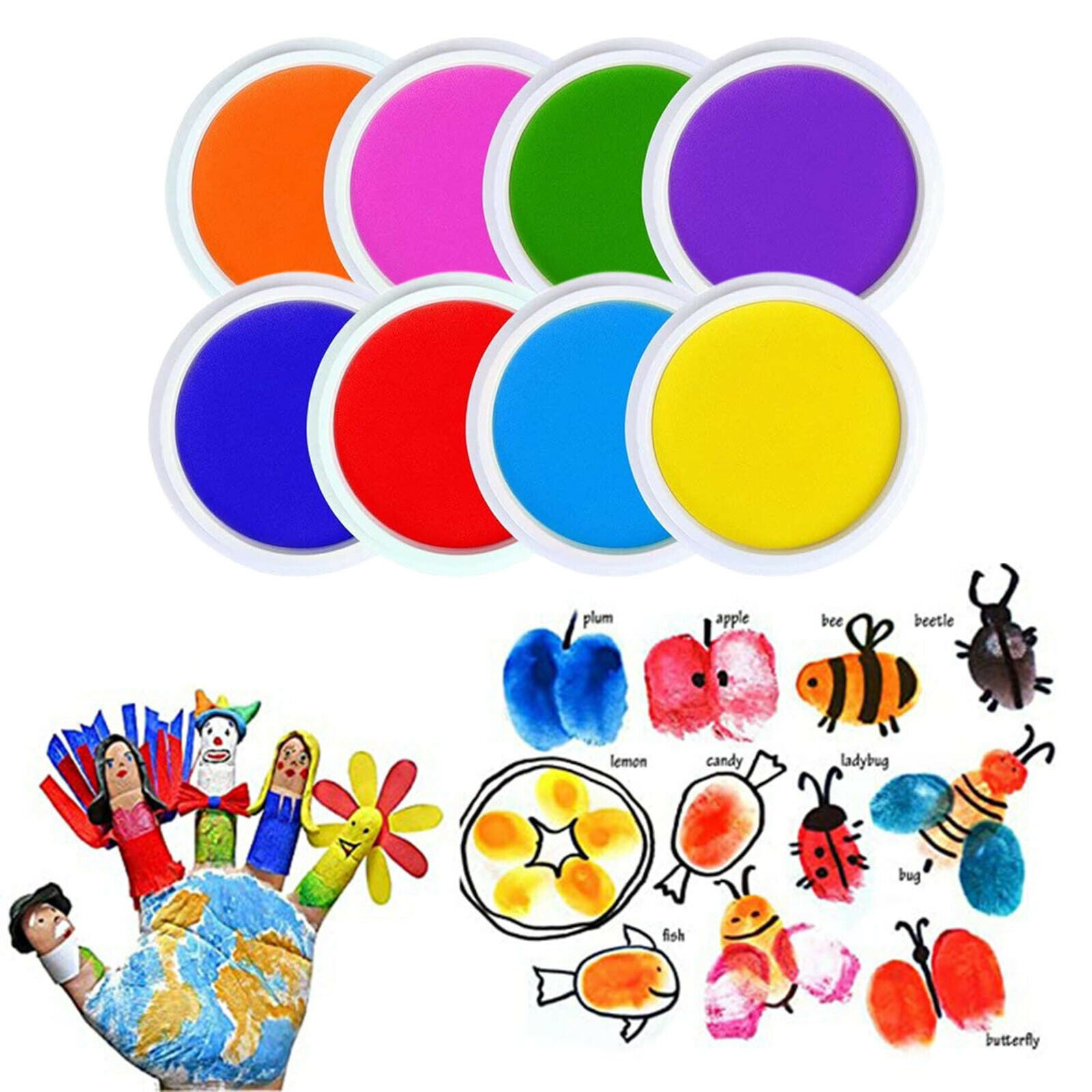 Round Ink Pads Non Toxic DIY Set of 8 Vivid for Rubber Stamps Gift Teachers