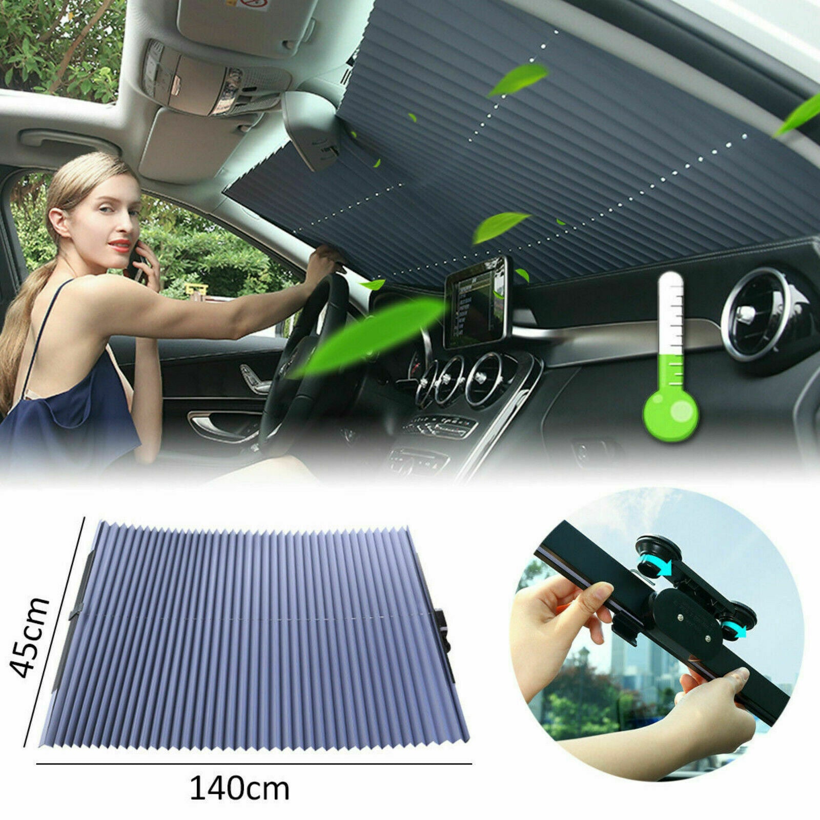 Car Retractable Curtain UV Protection Front Windshield Sun Visor Accessories