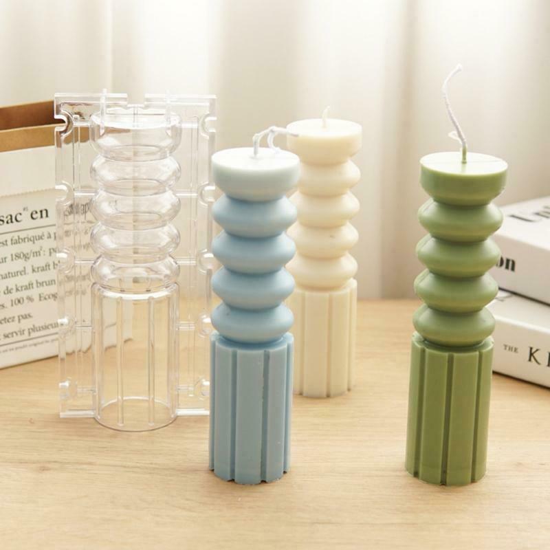 Striped Cylinder Candle Plastic Mold with Screws Clear Handmade DIY Craft Mould