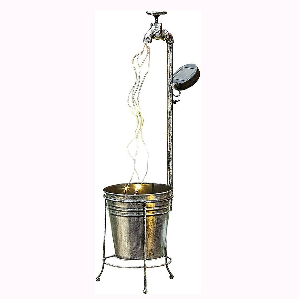 Solar Garden Yard Stake WATER FAUCET PLANTER Fairy Light Lawn Art Outdoor Decor