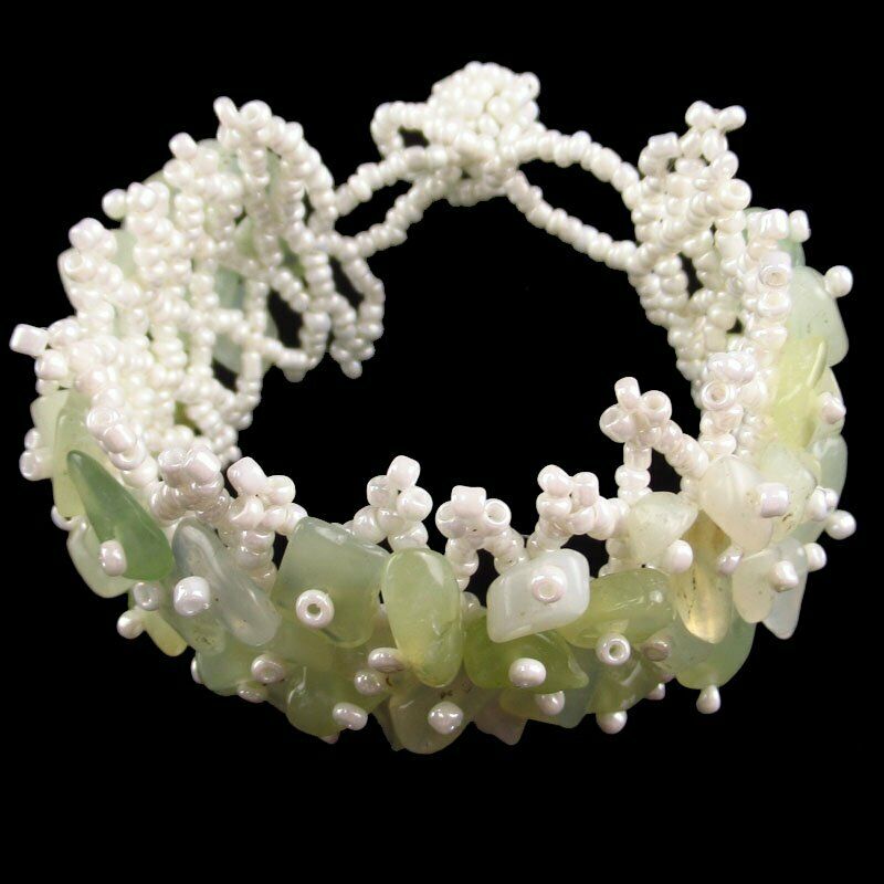 New Jade & White Crystal Hand-knitted Adjustable Bracelet 7.5 inch 124SL