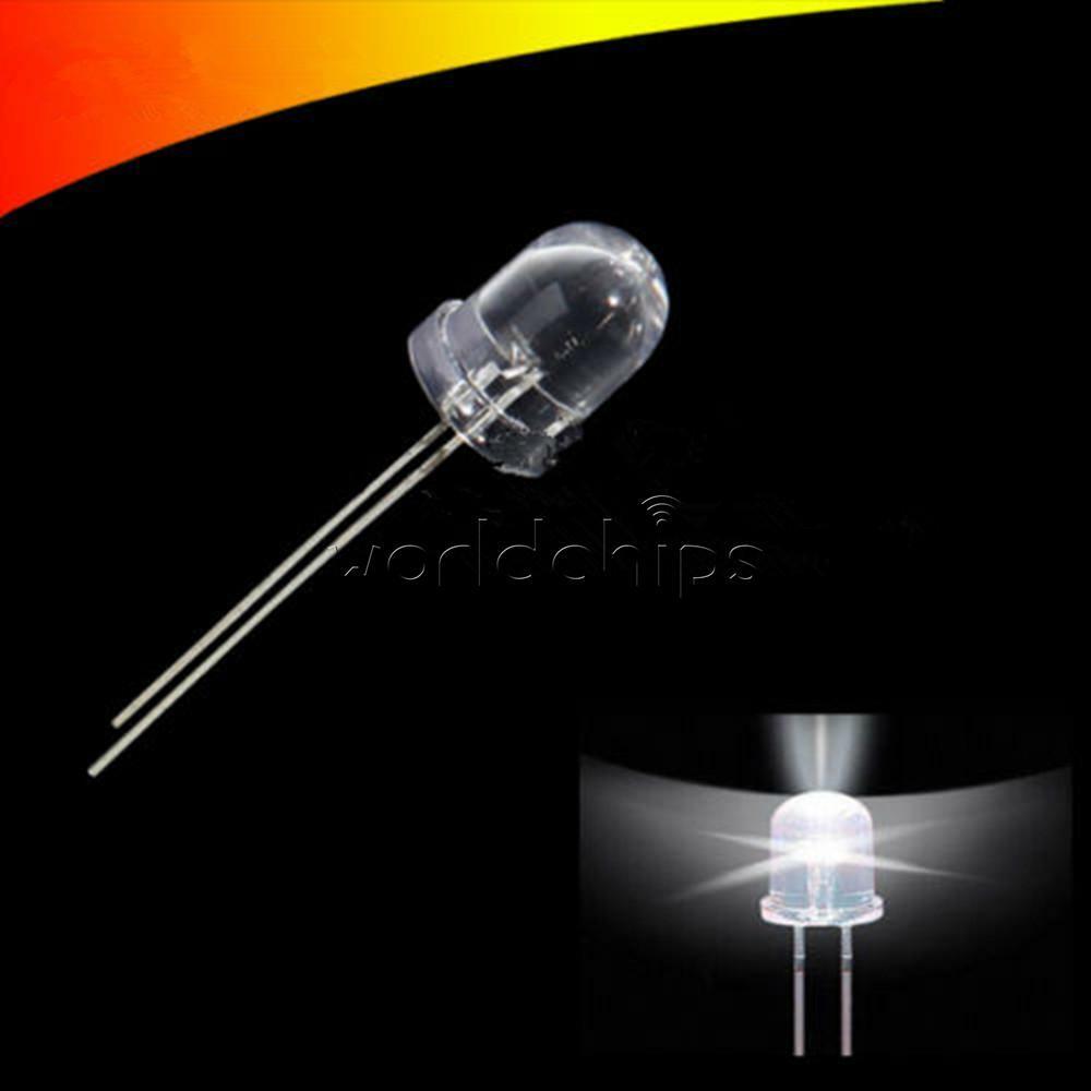 100PCS 8mm LED White Emitting Diodes Transparent Ultra Bright Lamp Round Light
