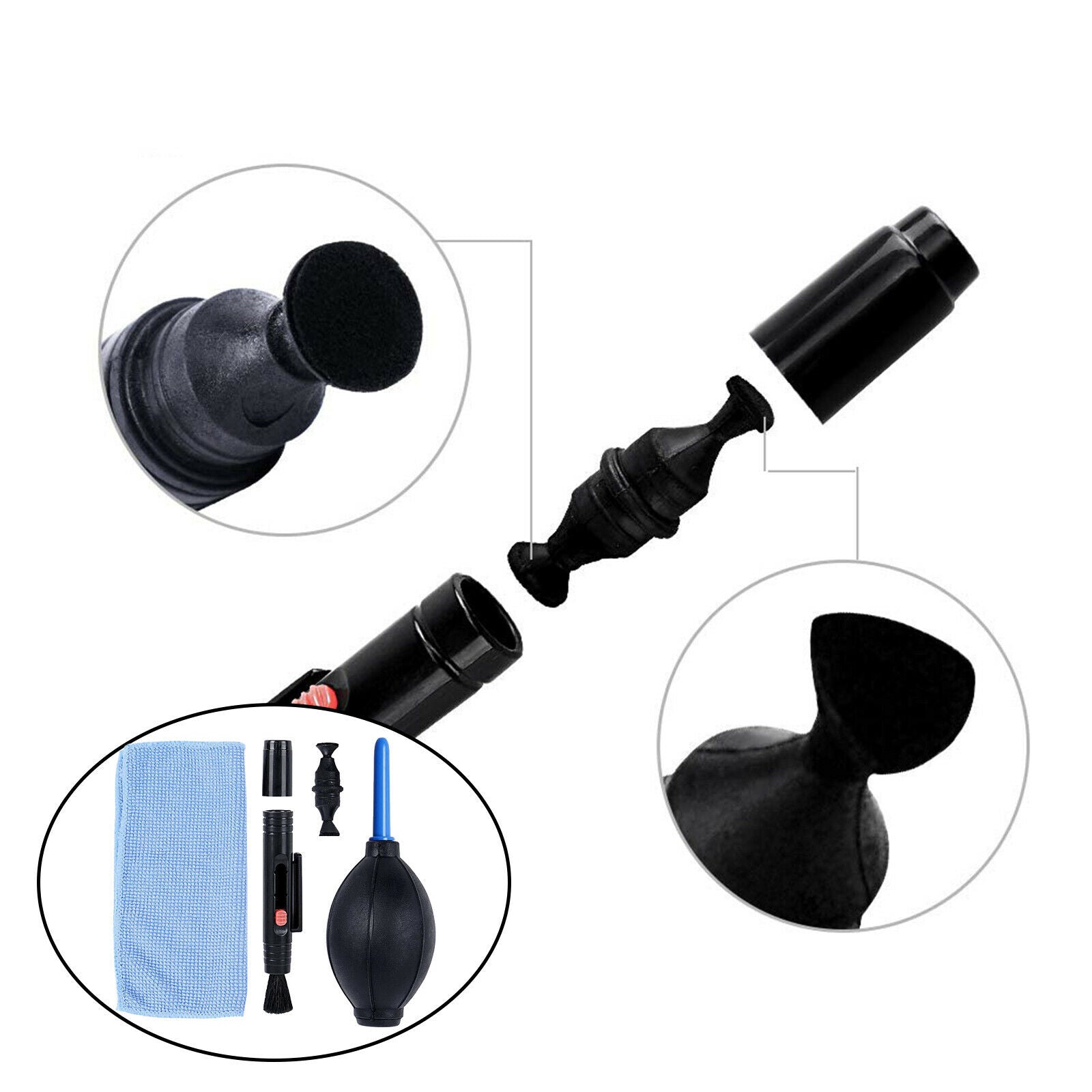 3 in 1 Camera Cleaning Kit Dust Pen/Blower/Cloth for LCD VCR Binocular Watch