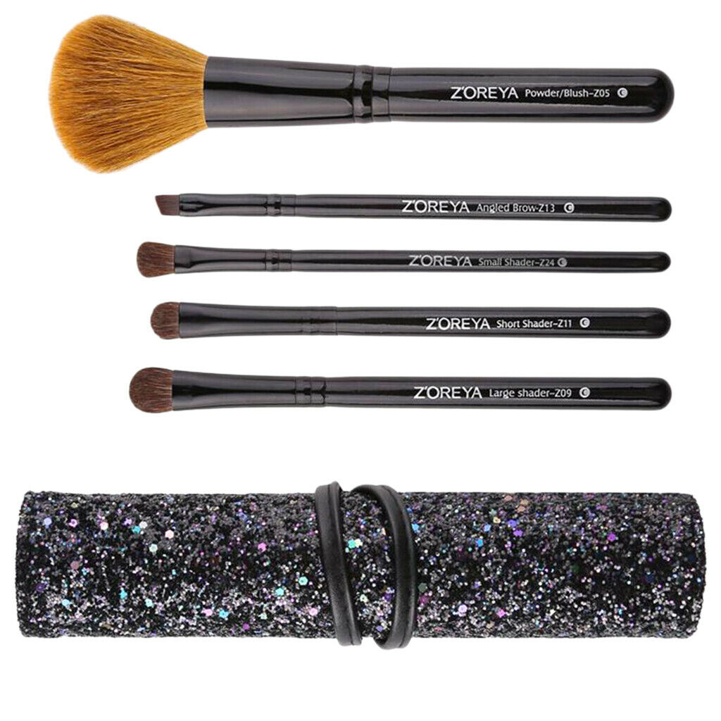 5x Makeup Brushes Face Powder Portable Wooden Handle Blender Eyebrow Brush