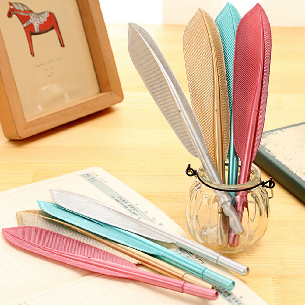 5x New Cute Wing Feather Ballpoint Ink Pens Creative Stationery Student Gif3 Fx