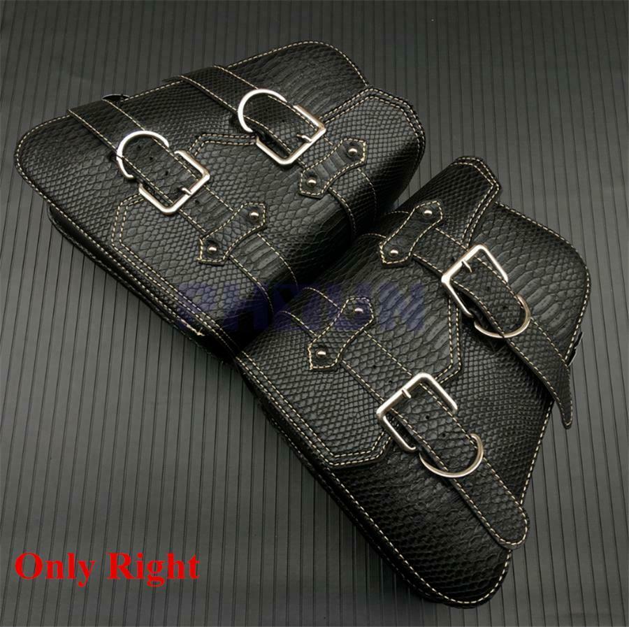 Universal Motorcycle Saddle Bag PU Crocodile Leather Style Luggage Right Black