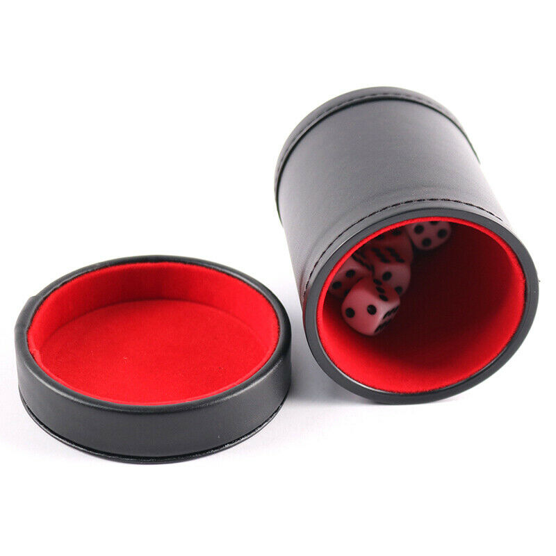1X New Black PU Leather Flannel Mute Dice Cups With 5pcs Dices Bar Game Supp SJ