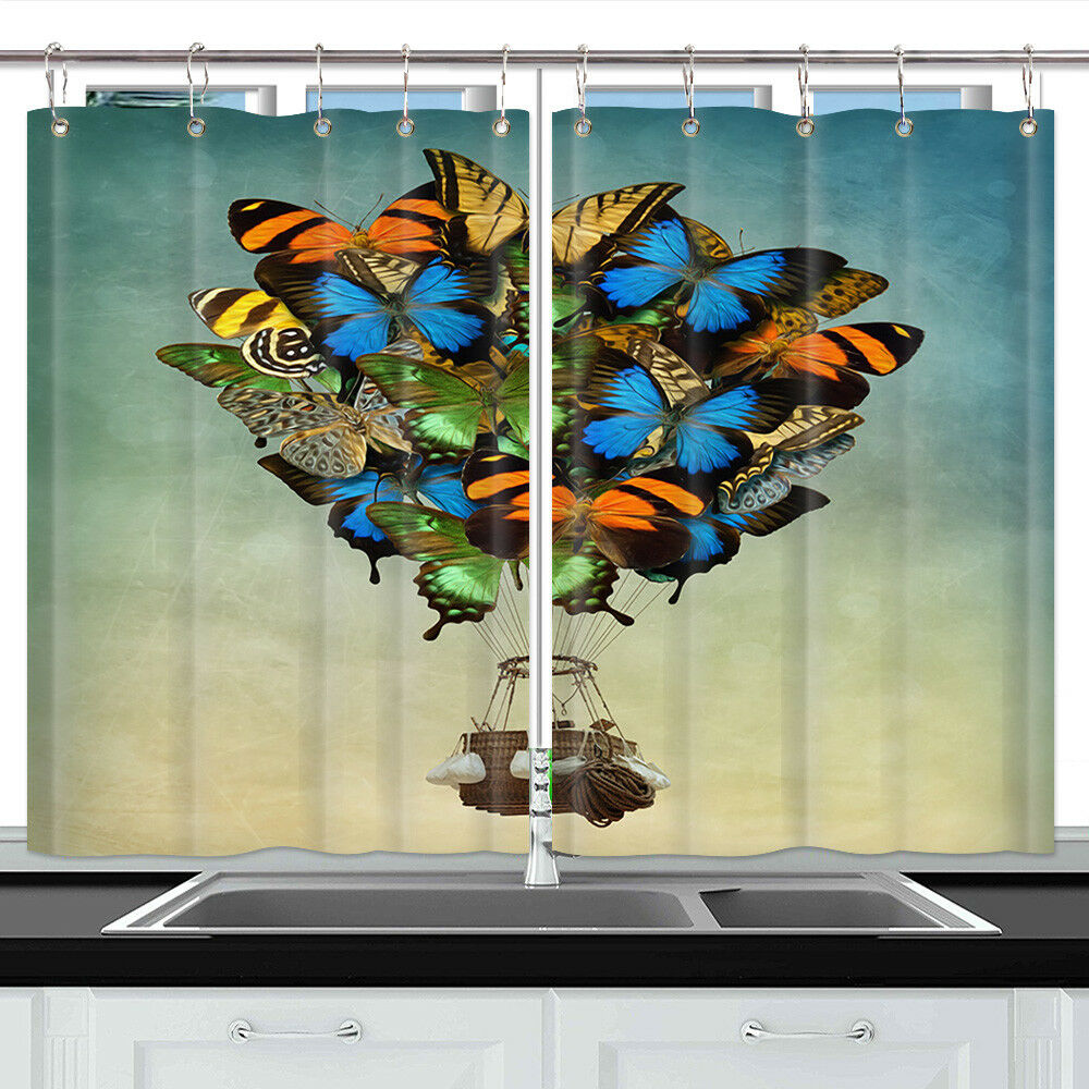 Butterfly Balloon Window Treatments for Kitchen Curtains 2 Panels, 55X39 Inches