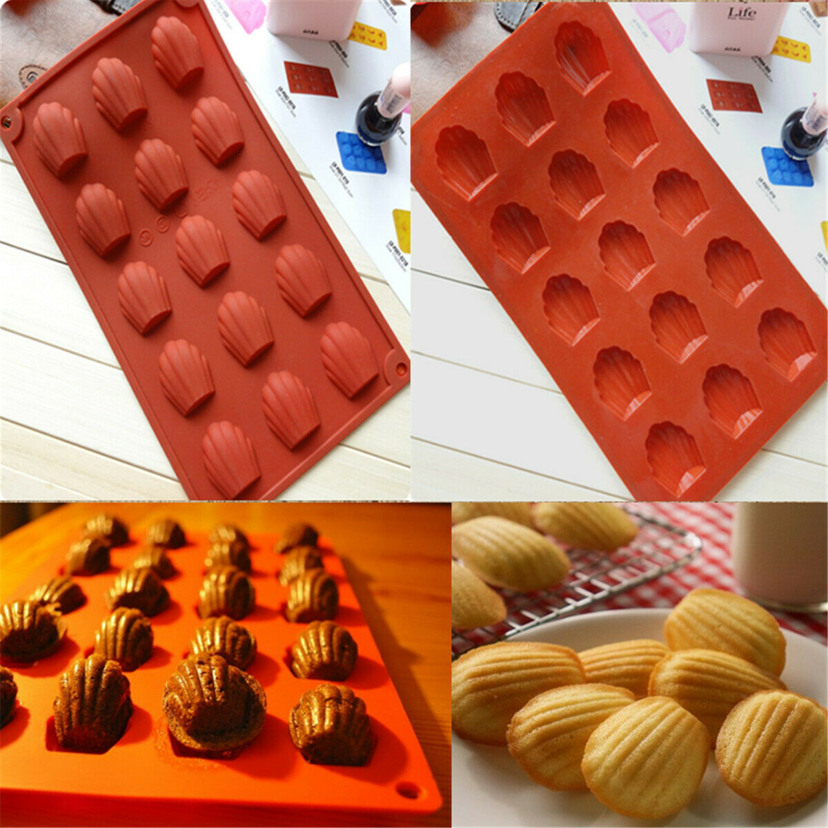 15 holes Madeleine Silicone Cake Baking Mould Pans Shell Biscuit Cookie DIY Mold