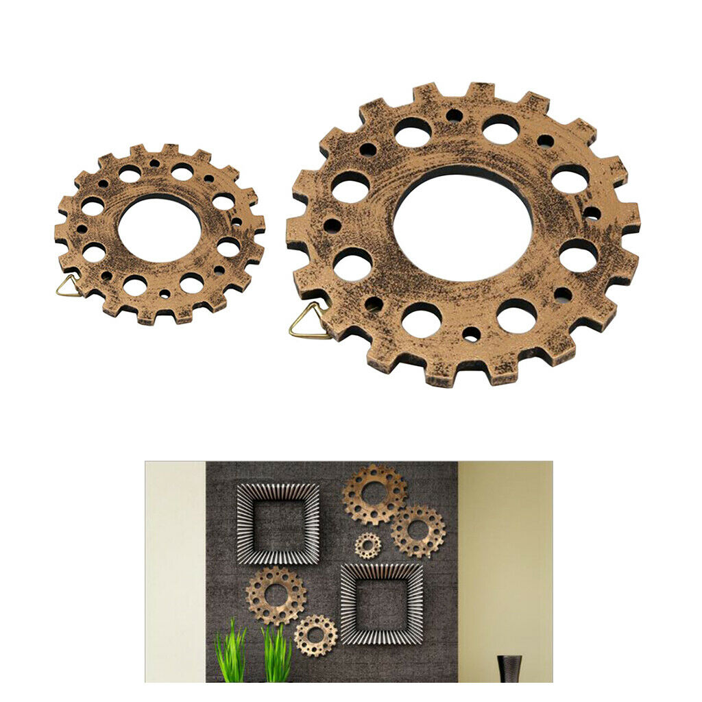 2Pcs Shabby Chic Wood Wheel Gear Art Steampunk Gear Crafts Hanging Bar