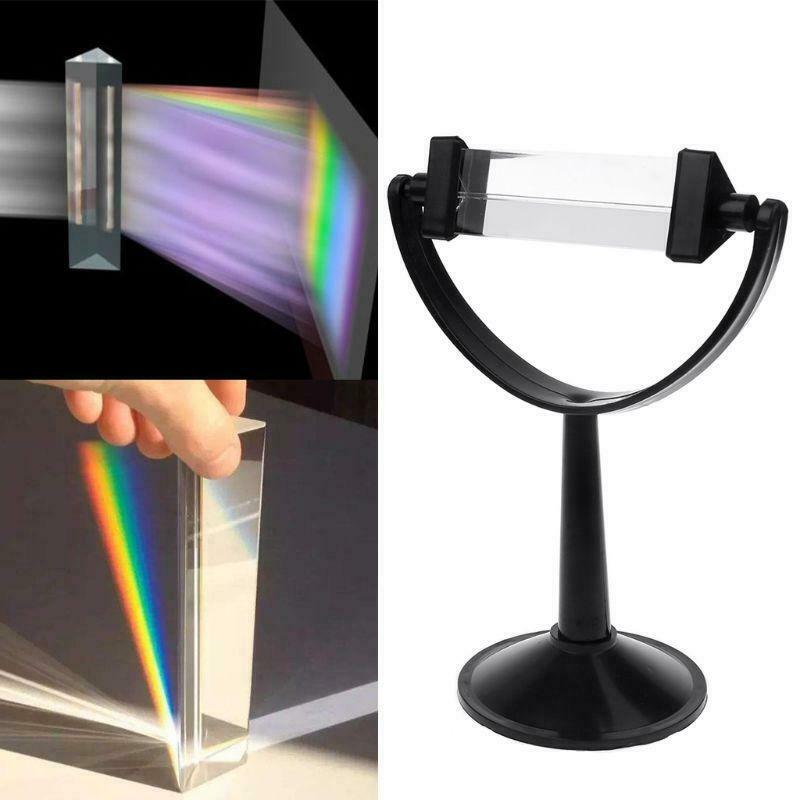 Optical Glass Triple Triangular Prism with Stand for Physics Light Spectrum