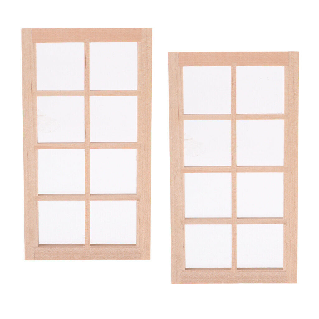 2 lot 1/12 Scale 8-Pane Door Window Frame for Bedroom Bathroom Kitchen