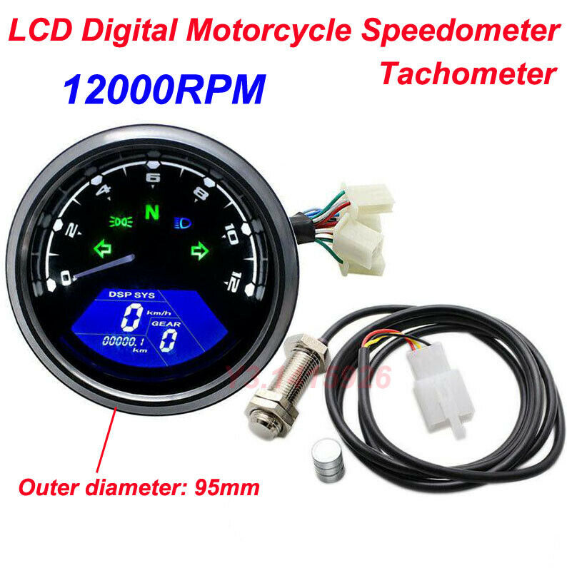 12000RPM LCD Digital Motorcycle Speedometer Tachometer  Cafe Racer moto Odometer