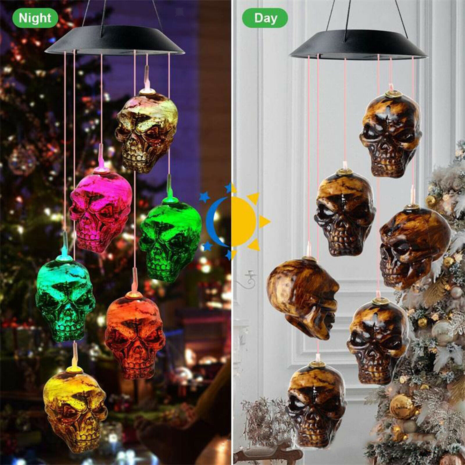 Solar Powered Wind Spinner Chimes Light Halloween Hanging Garden Yard Decor