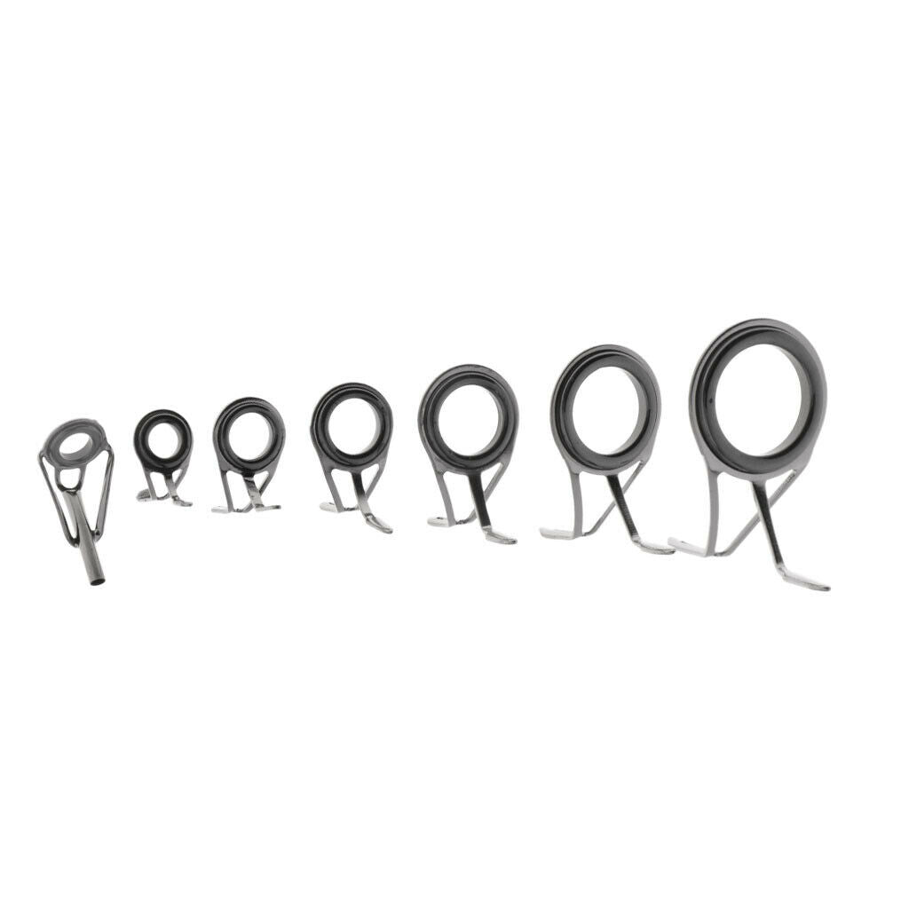 7pcs Ceramic Ring Eyes Fishing Rod Guide Stainless Steel Frame Rod Line Ring