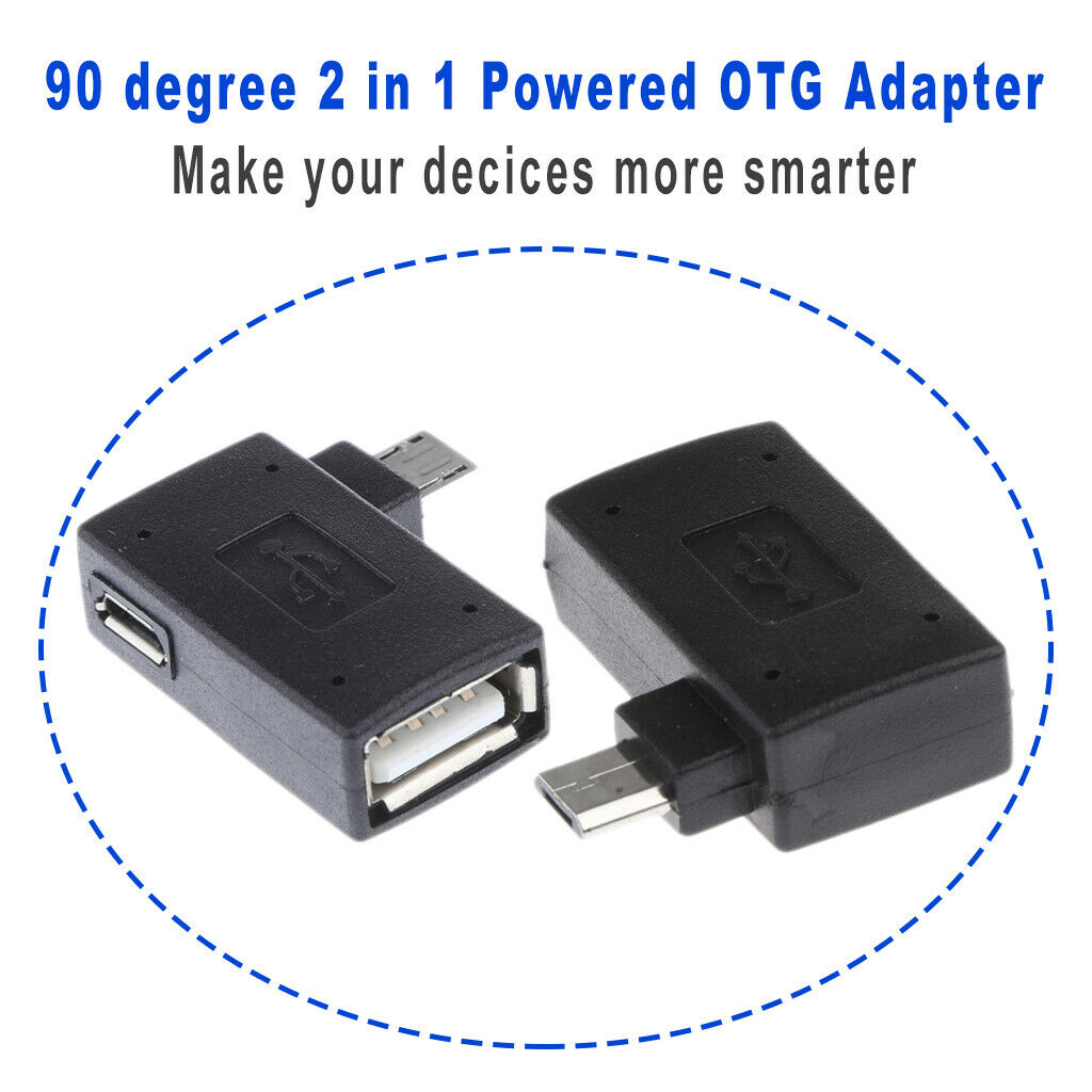 2 Pcs 90 degree Angle Micro USB2.0 OTG Host Adapter with USB Power