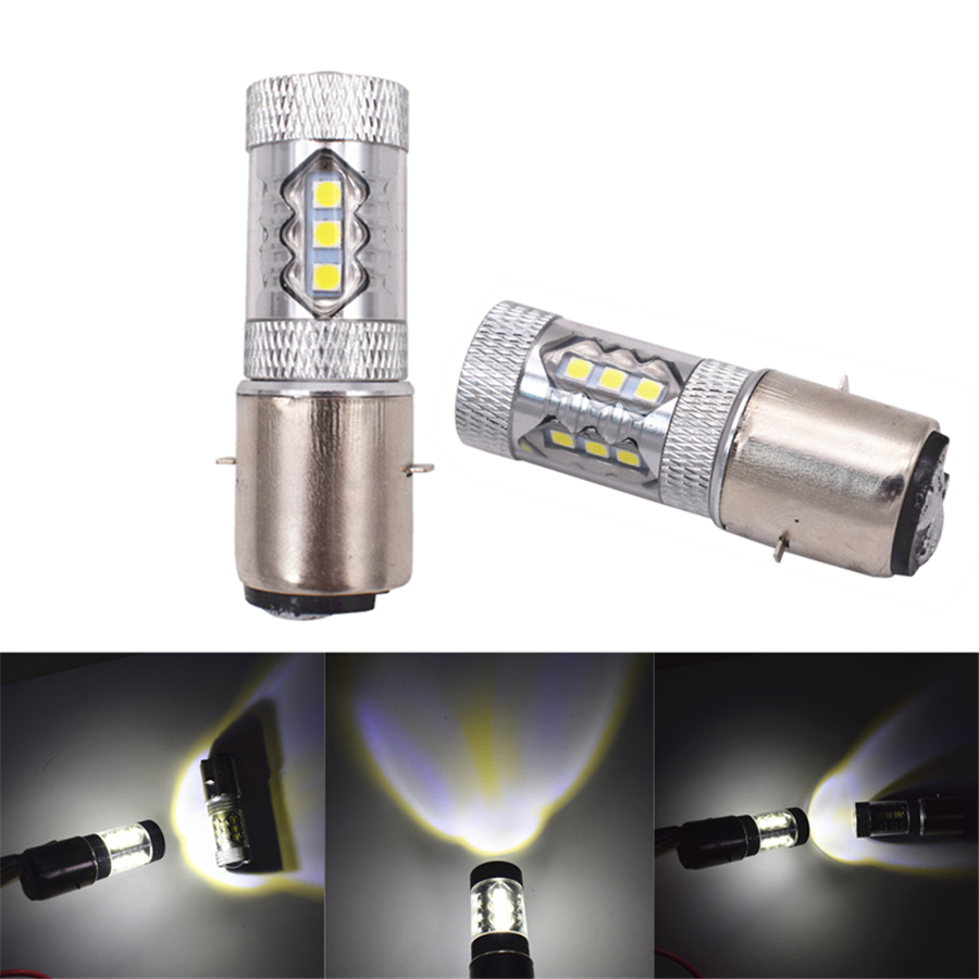 1Pcs 12V 80W BA20D H6 16LED Motorcycle Headlight Fog DRL Light Hi/Lo Beam Bulb
