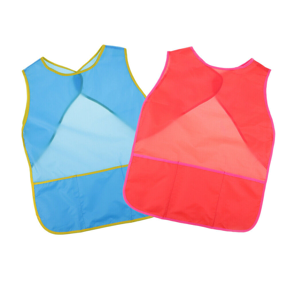 Children Painting Aprons Open Back Sleeveless Kids Art Craft Smocks red
