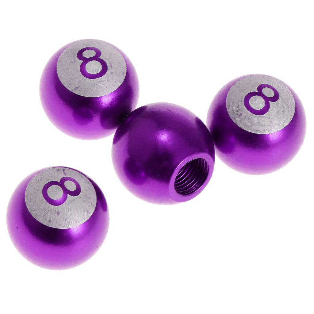 4 Pieces Purple Auto Cars Bicycle Motor Wheel Tire Valve Caps Accessories 8 Ball