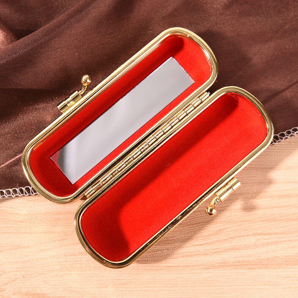 Fashion Iron Clip Lipstick Case Holder With Mirror Inside & Snap-On Closu.l8