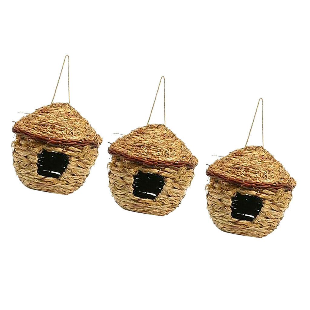 3Pcs Bird Nest Hanging Small Birdhouse Wild Grass Weave for Canary Finch