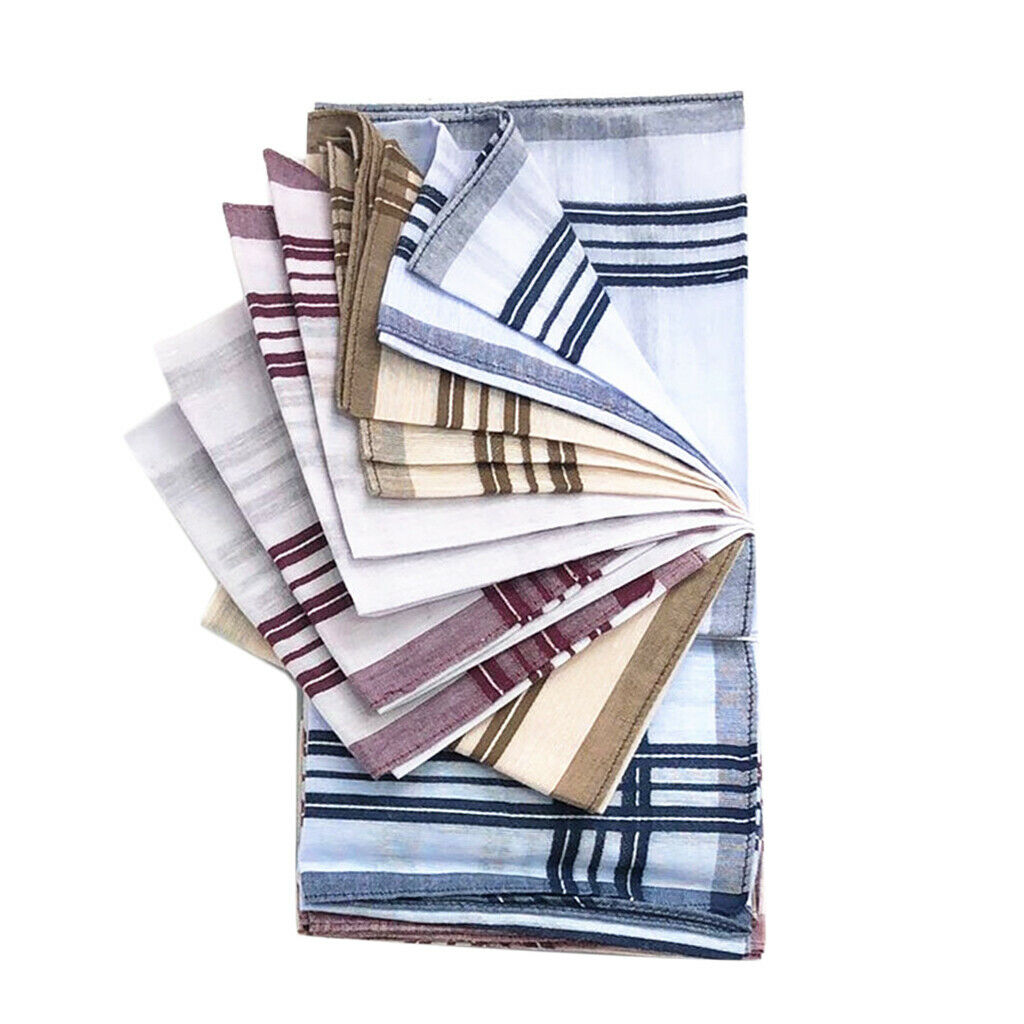 12pcs Plaid Striped Handkerchiefs Unisex Classic Soft Hanky Pocket Square