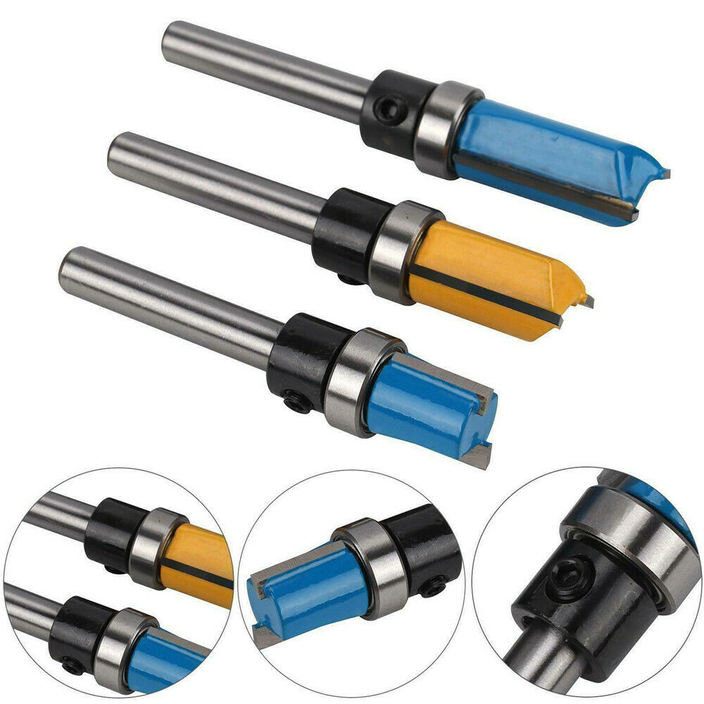 3PCS 1/4" Shank Cutting Straight Router Bit Flush Trim Woodwork Milling Cutter