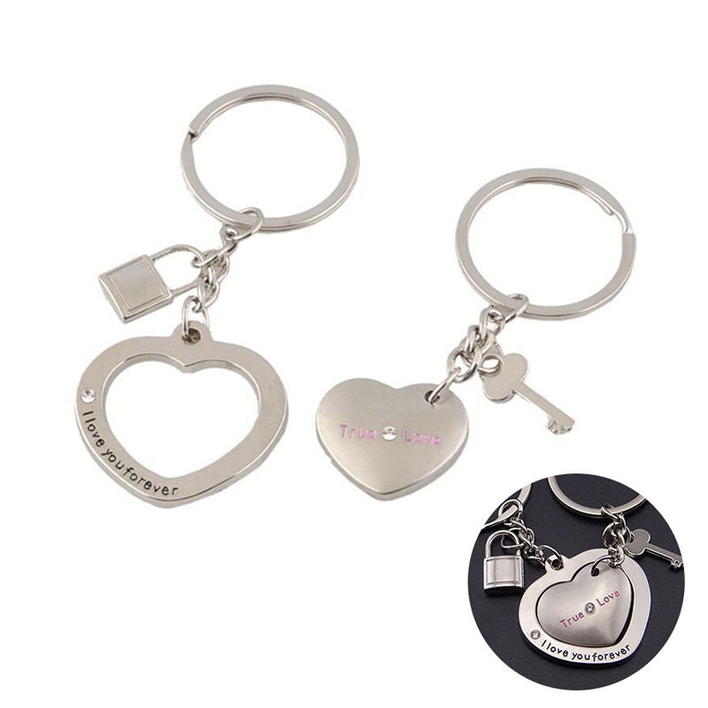 1 Pair Awesome Love Heart Lock Key*Chain Ring Keyring Keyfob Lover Couples DD