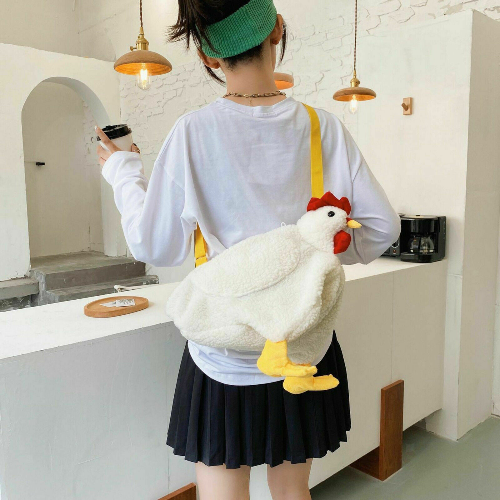 Women Faux Fur Tote Shoulder Bag Cartoon Chicken Plush Handbag Crossbody Pack
