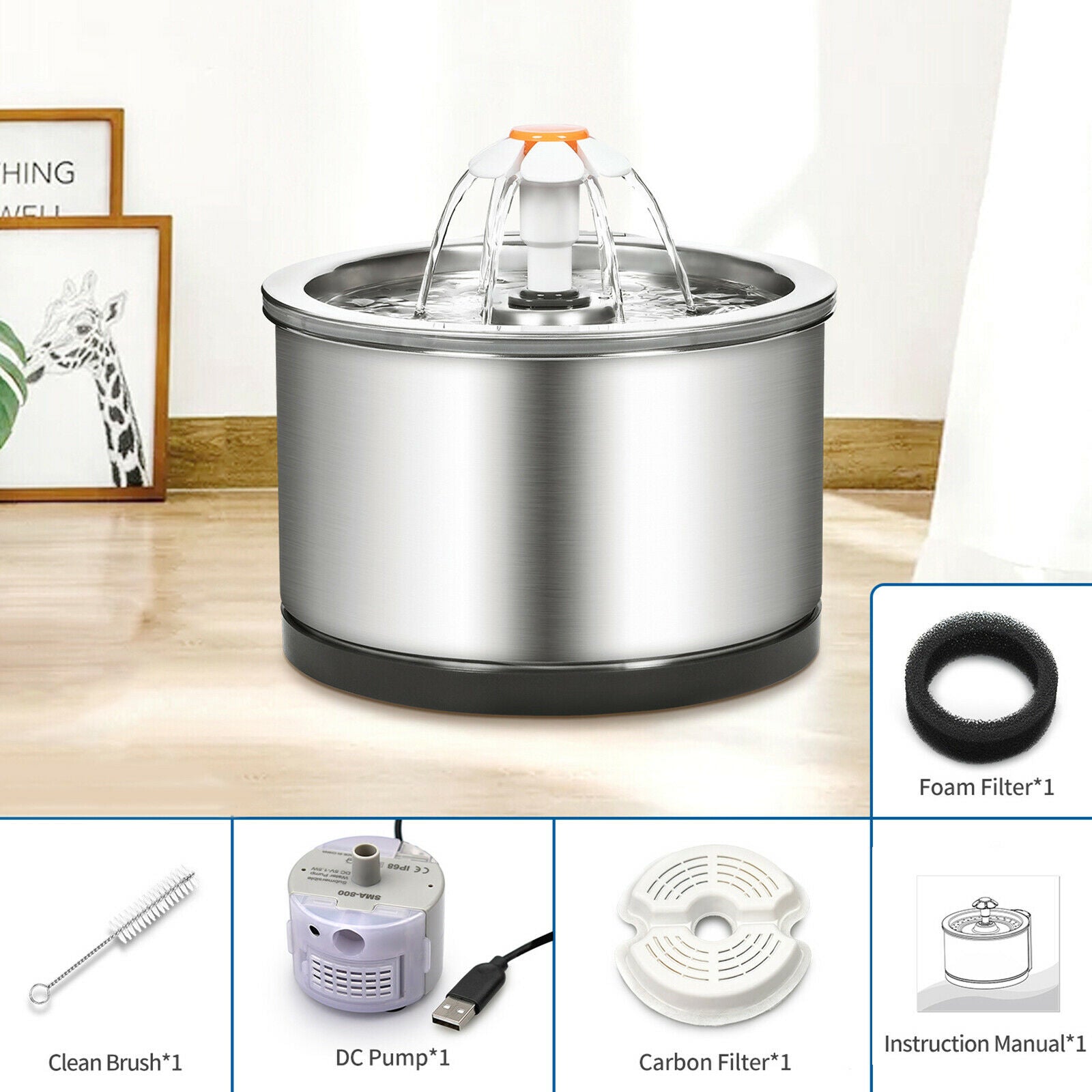 Cat Water Fountain Pet Waterfall 3 Models Drinking Bowl with Filters Healthy