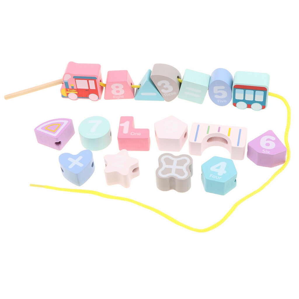 Toys Lacing Vehicle & Arithmetic Beads Set Wooden Blocks 17 pieces String &