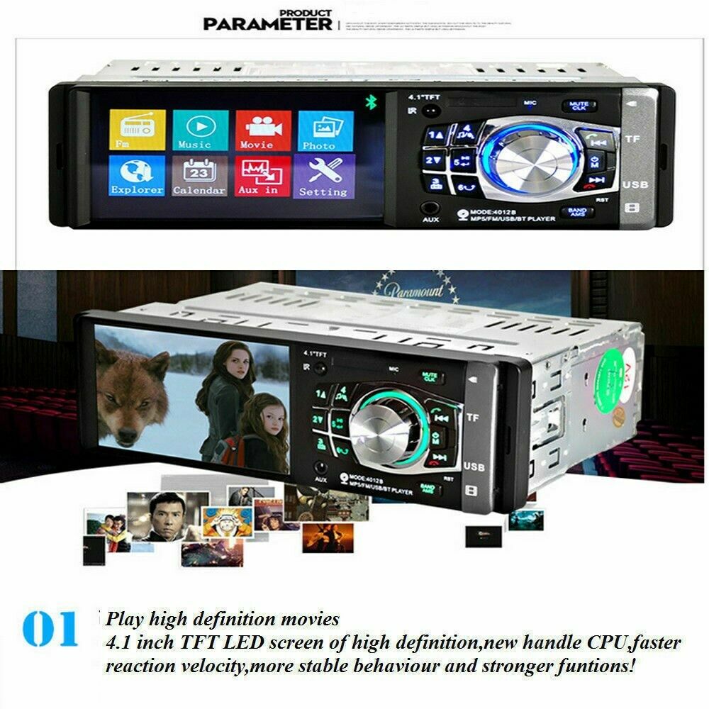 Bluetooth 4.1 Inches HD 1DIN In-Dash Car Stereo Radio MP5 Player FM with Camera/