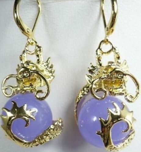 Fancy 12mm Amethyst dragon 18KGP earrings AAA NEW +A