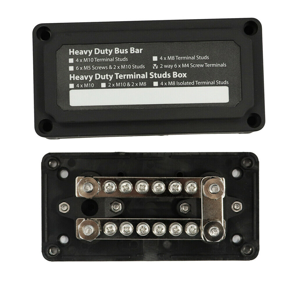 Heavy Duty Bus Bar / Distribution Box & Screw On Cover - 100A -48V