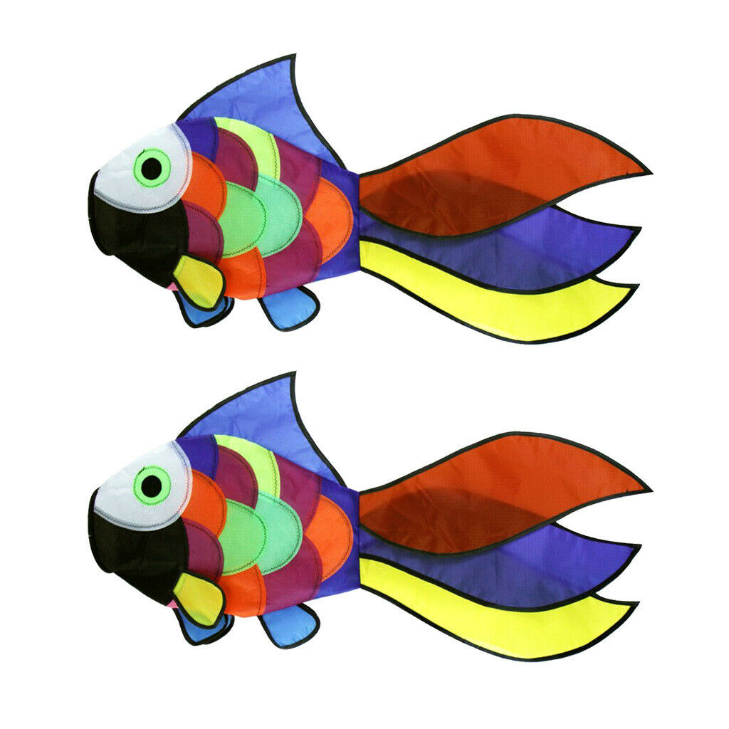 2pcs Rainbow Fish Kite Windsock Outdoor Garden Decor Children Line