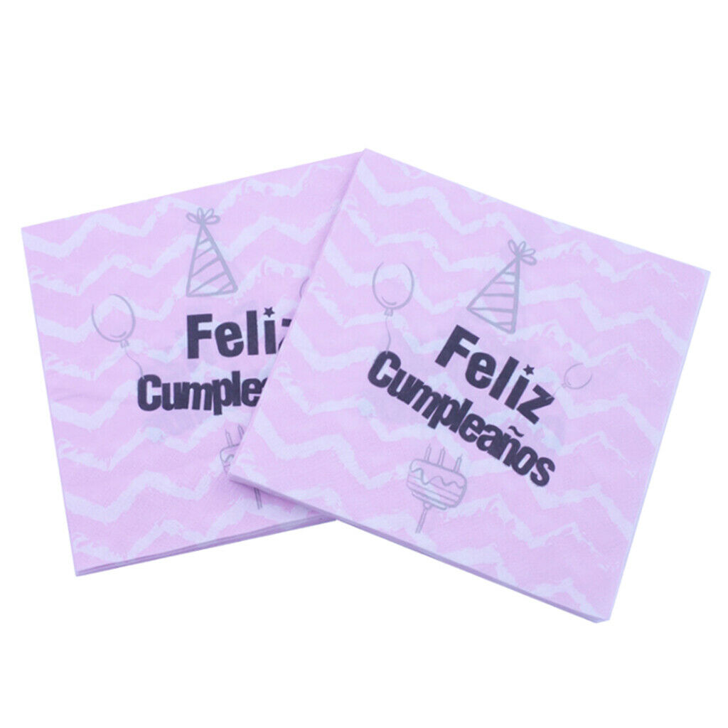 20 Pieces Tissue Paper Feliz Cumpleanos Pink Napkin Baby Shower Party Supply