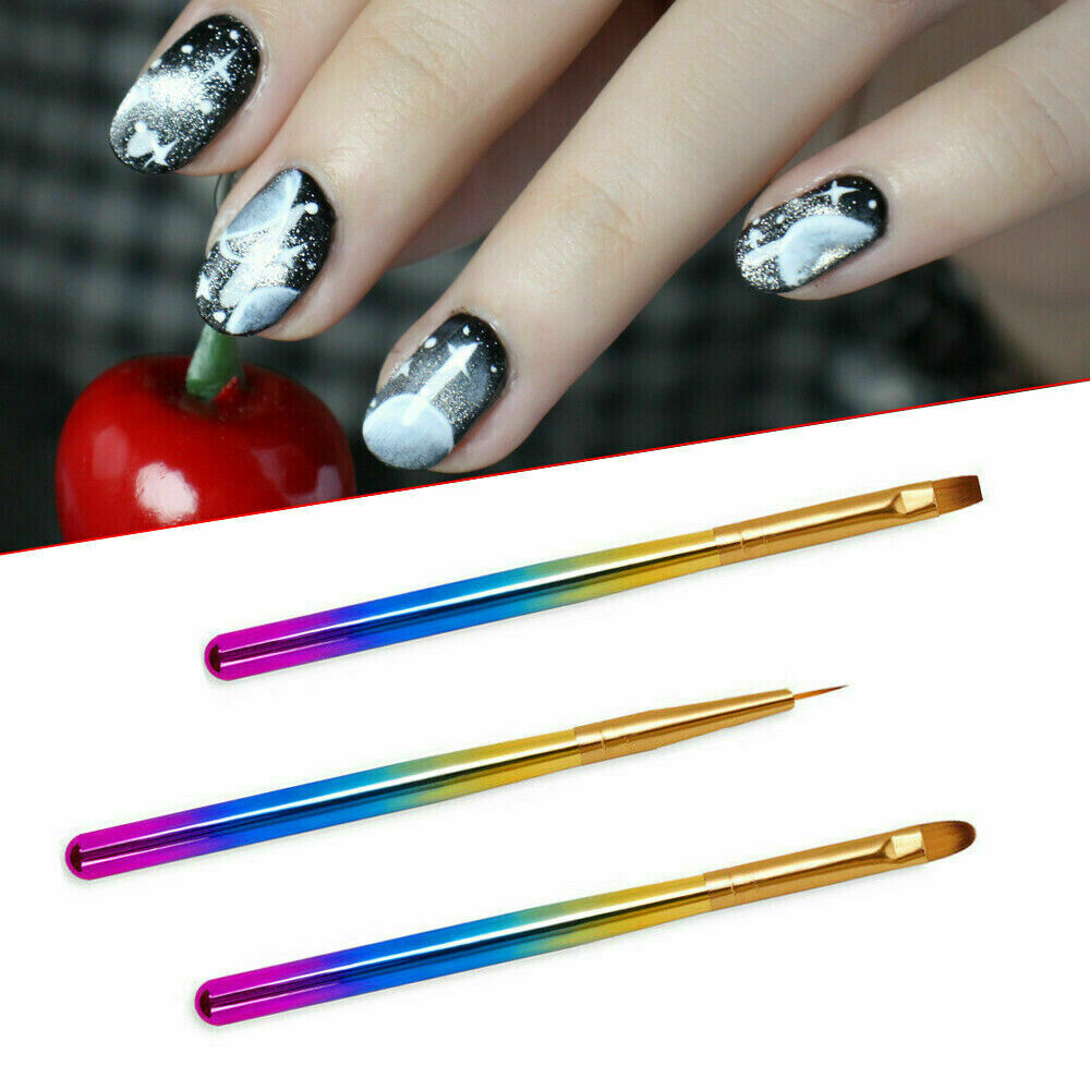 3Pcs Acrylic Nail Art UV Gel Carving Brush Glitter Pen Set Manicure Tool Kit
