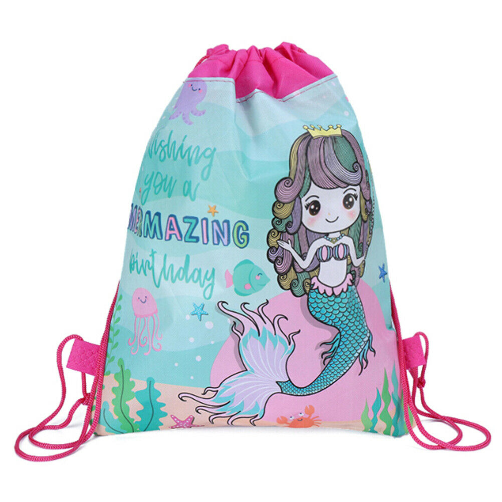 Mermaid Non-woven Bag Backpack Kids Travel School Decor Drawstring Gift BagsBDA