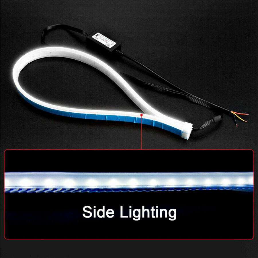 2Pcs Flexible White-Amber LED Strip Tube Light Daytime Running Turn Signal Lamp