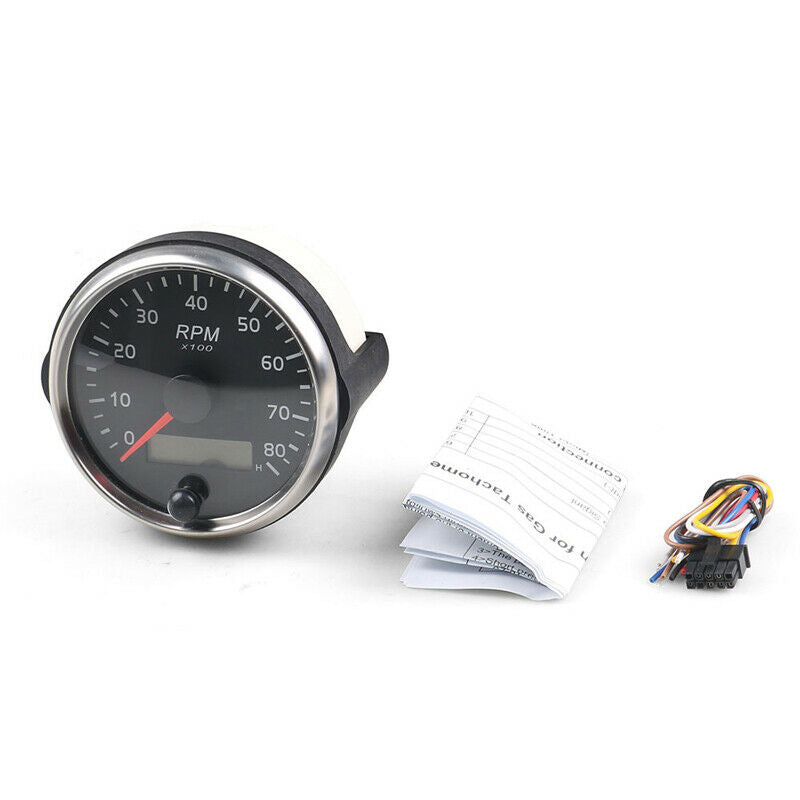 85mm 12V/24V 0-8000RPM Tachometer Gauge Tacho Meter w/ Digital LCD Hourmeter Kit