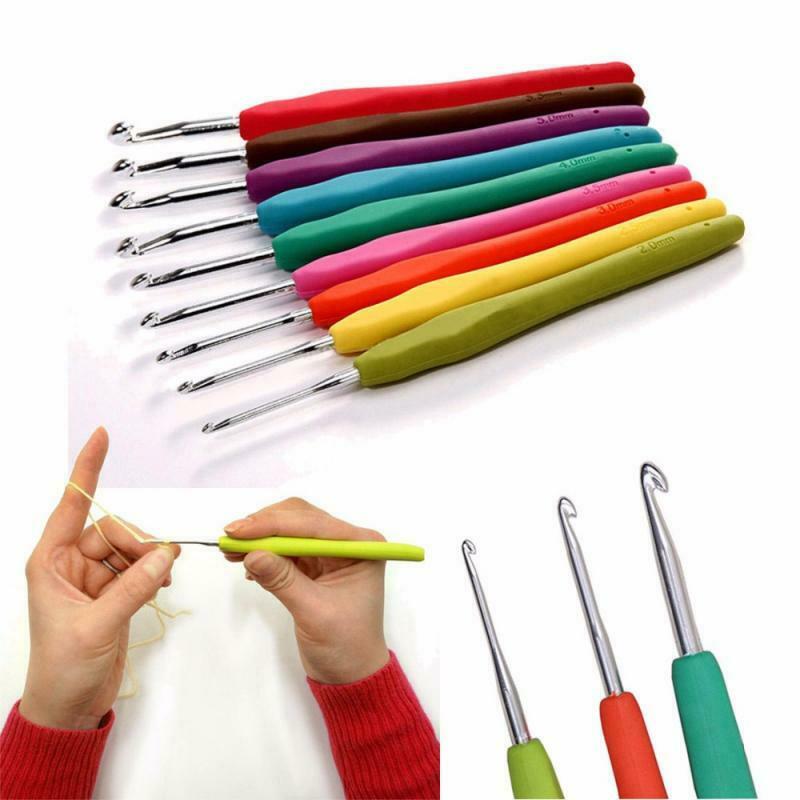 9Pcs/Set Aluminum Soft Plastic Crochet Hooks Handheld Knitting Needles Random